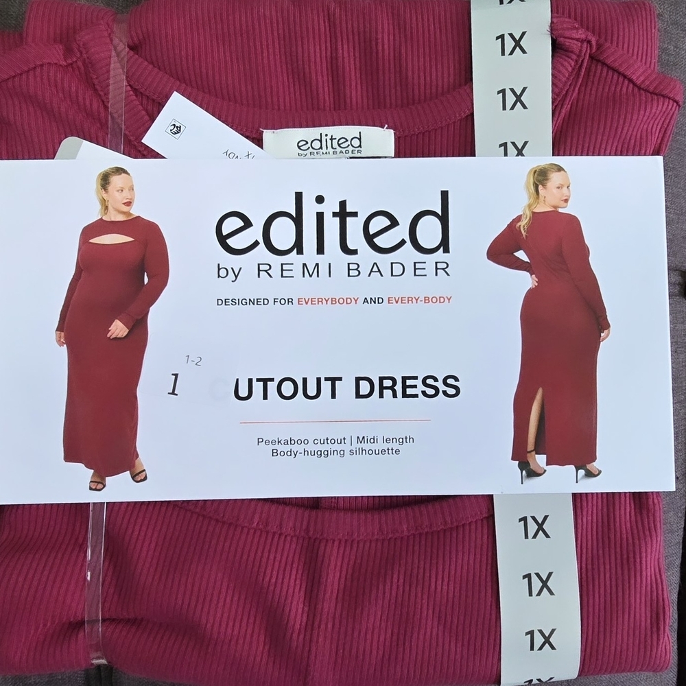 1X - Burgundy Cutout Midi Dress By Edited By Remi Bader - NWT